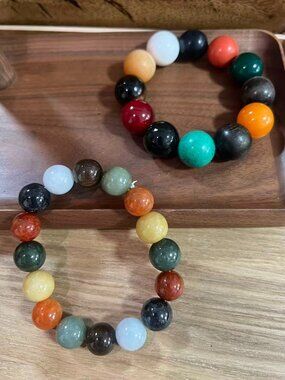 Tibetan multi-gemstone bracelet set - Couple Bracelet Set